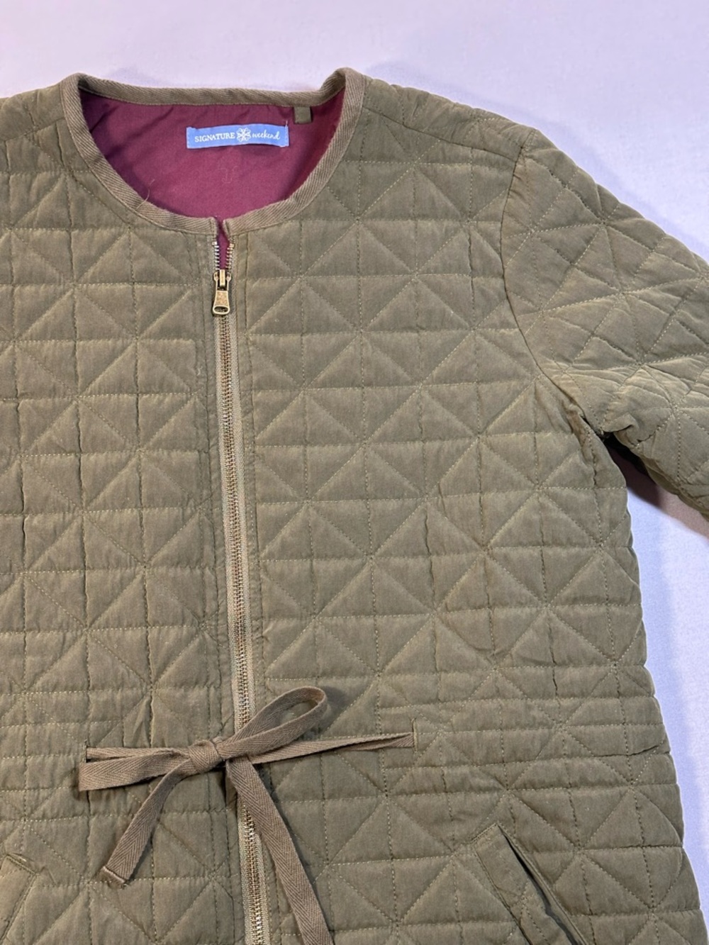 Signature Weekend Quilted Collarless Jacket, Cinch-Tie Waist - Womens Medium - Picture 3 of 12